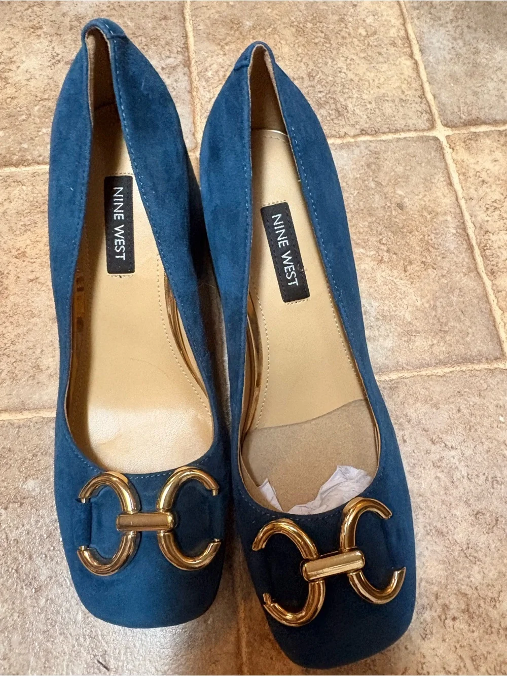 Nine West Blue Suede Flats with Gold Hardware